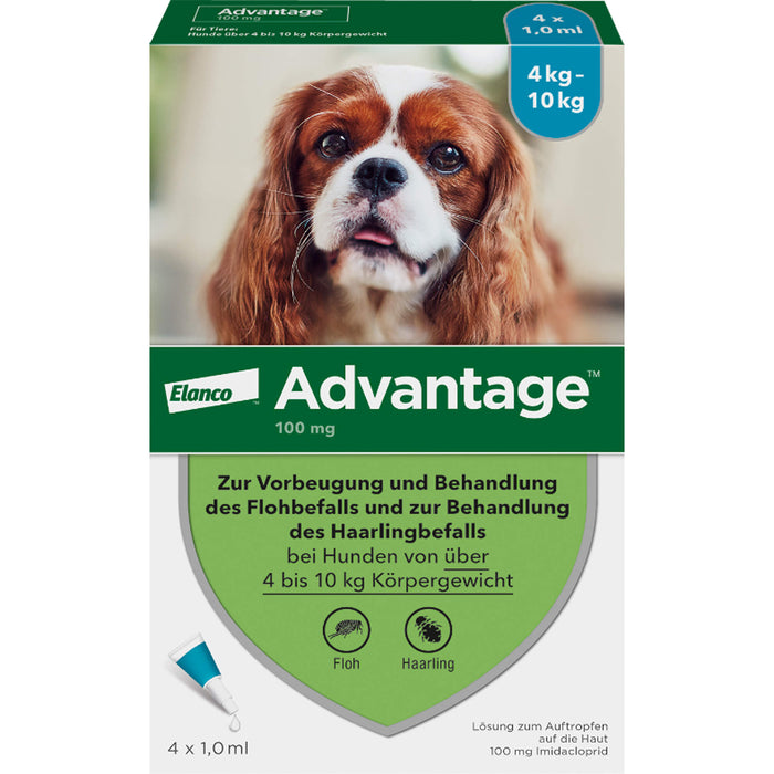 BAYER Advantage 100 Lösung zur Vorbeugung und Behandlung des Flohbefalls und zur Behandlung des Haarlingbefalls, 4 St. Pipetten