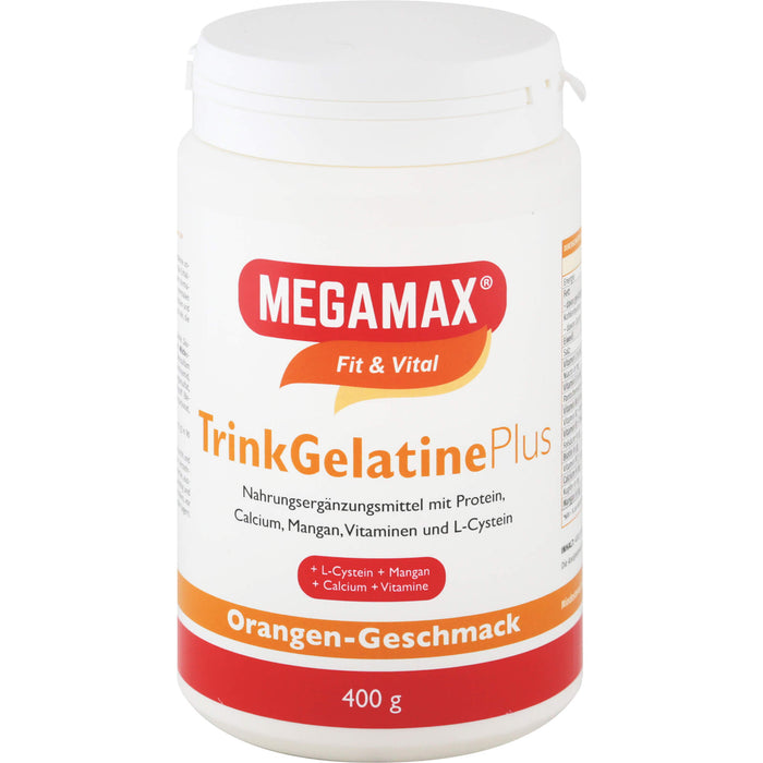 MEGAMAX Fit & Vital Trink Gelatine Plus Pulver Orangen-Geschmack, 400 g Powder