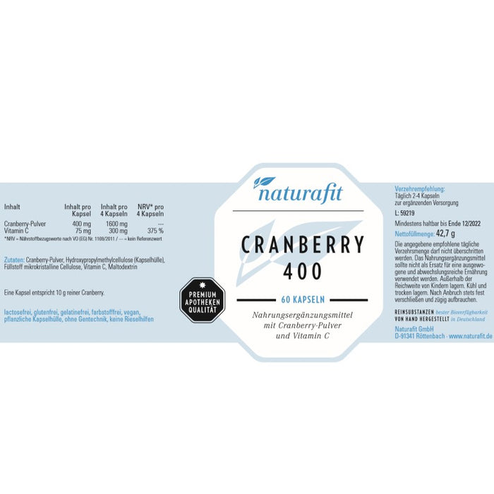 naturafit Cranberry 400 Kapseln, 60 pc Capsules