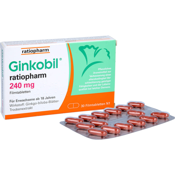 Ginkobil ratiopharm 240 mg Filmtabletten bei altersbedingter Verschlechterung geistiger Fähigkeiten, 30 pc Tablettes