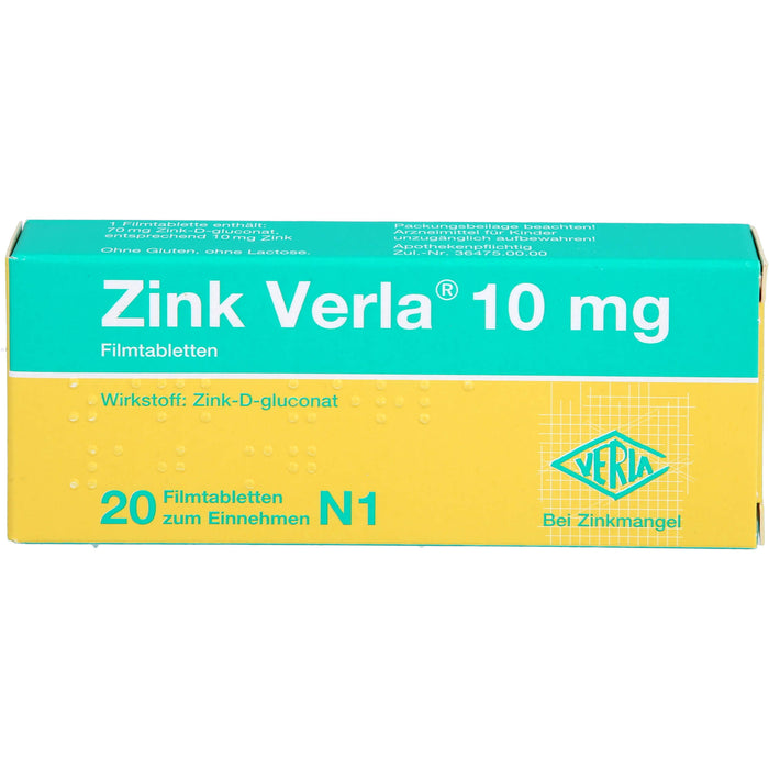 Zink Verla 10 mg Filmtabletten, 20 pcs. Tablets