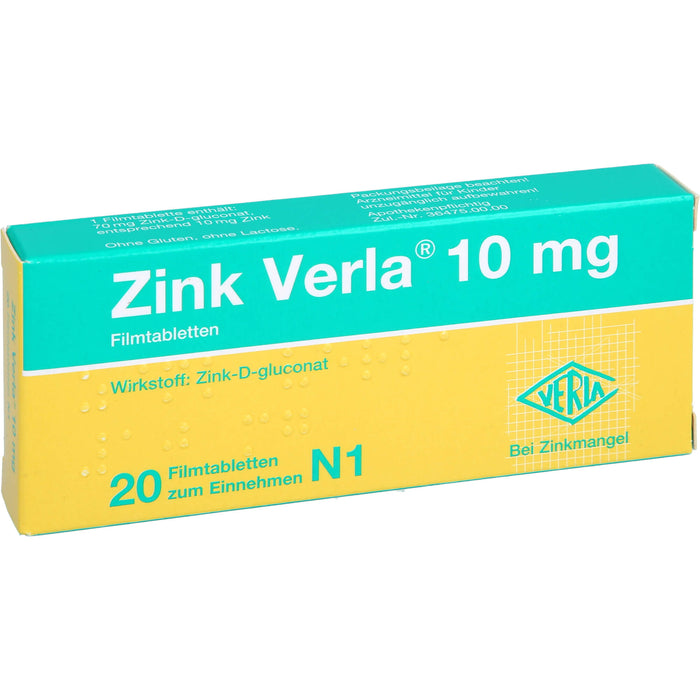 Zink Verla 10 mg Filmtabletten, 20 pc Tablettes