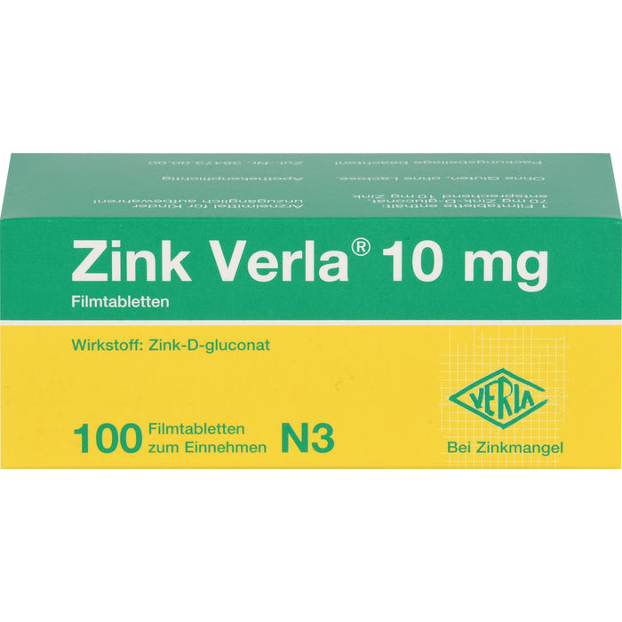 Zink Verla 10 mg Filmtabletten, 100 pc Tablettes