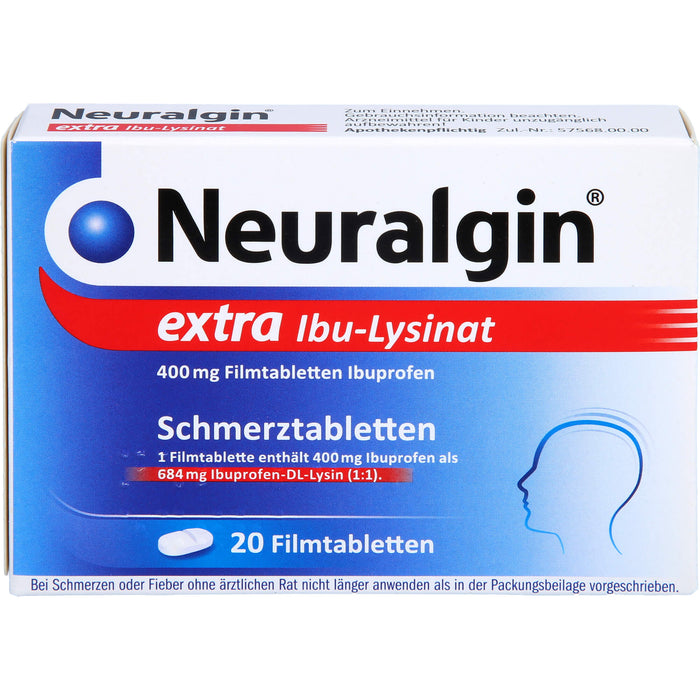 Neuralgin extra Ibu-Lysinat 400 mg Filmtabletten bei Schmerzen oder Fieber, 20 St. Tabletten