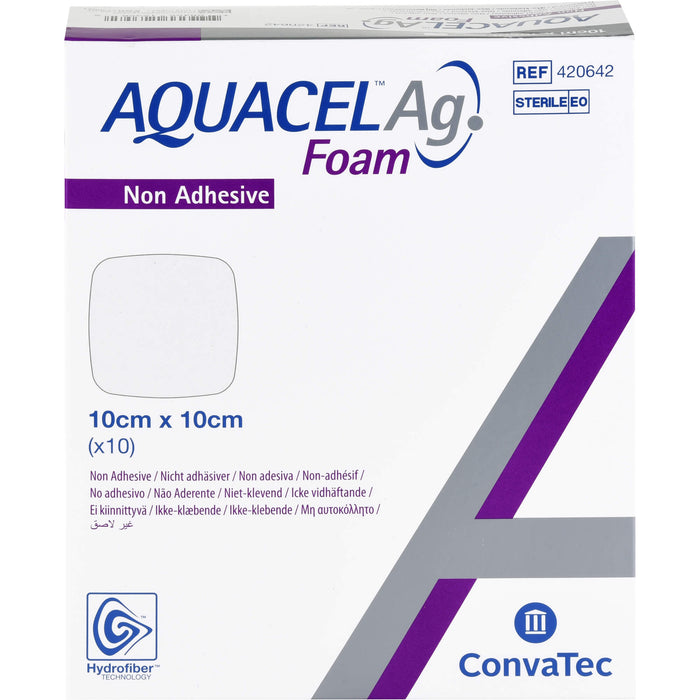 AQUACEL Ag Foam 10 cm x 10 cm nicht adhäsiver Schaumverband, 10 pc Pansements