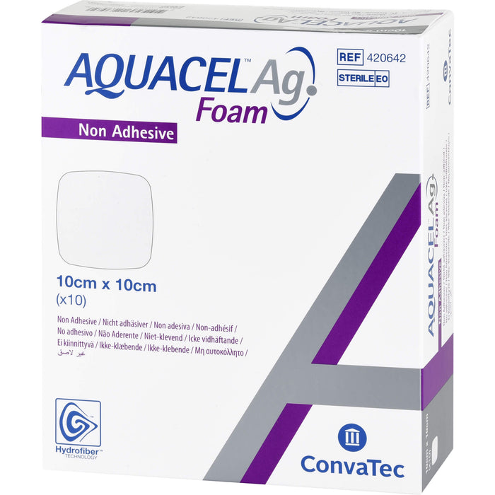 AQUACEL Ag Foam 10 cm x 10 cm nicht adhäsiver Schaumverband, 10 pc Pansements