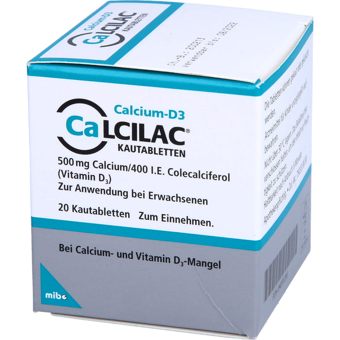 Calcilac Kautabletten 500 mg/400 I.E., 20 St KTA