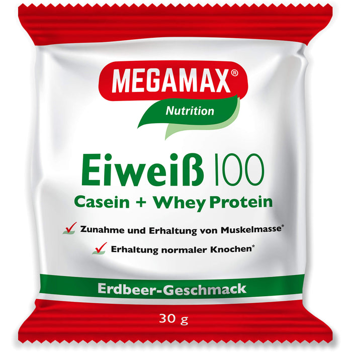 MEGAMAX Nutrition Eiweiß 100 Pulver Erdbeer-Geschmack, 30 g Poudre