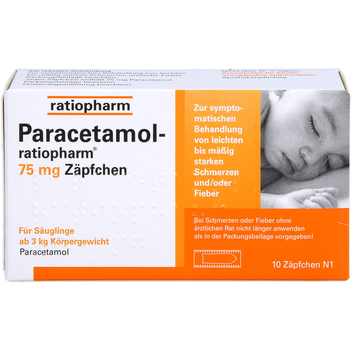 Paracetamol-ratiopharm 75 mg Zäpfchen bei leichten Schmerzen, 10 St. Zäpfchen