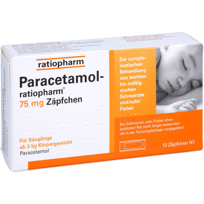 Paracetamol-ratiopharm 75 mg Zäpfchen bei leichten Schmerzen, 10 pcs. Suppositories