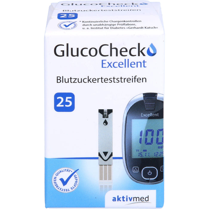 GlucoCheck Excellent Blutzuckerteststreifen, 25 pc Bandelettes réactives