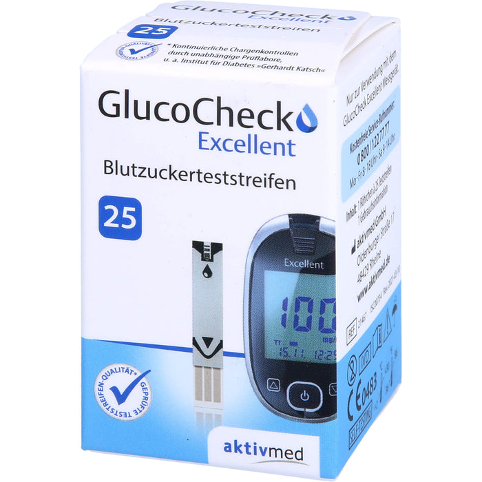 GlucoCheck Excellent Blutzuckerteststreifen, 25 pc Bandelettes réactives