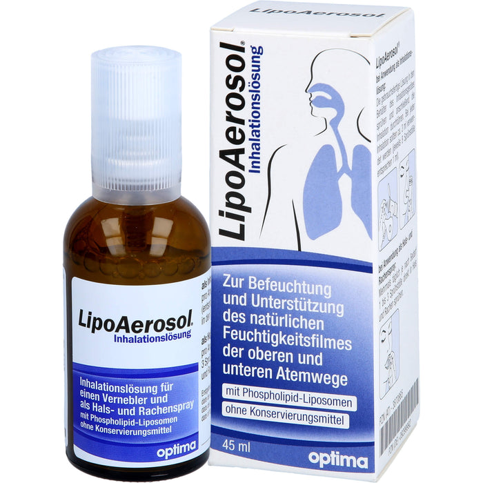 LipoAerosol Inhalationslösung und Rachenspray, zur Befeuchtung und Unterstützung des natürlichen Feuchtigkeitsfilmes der oberen und unteren Atemwege, ohne Konservierungsmitte, 45 ml Lösung