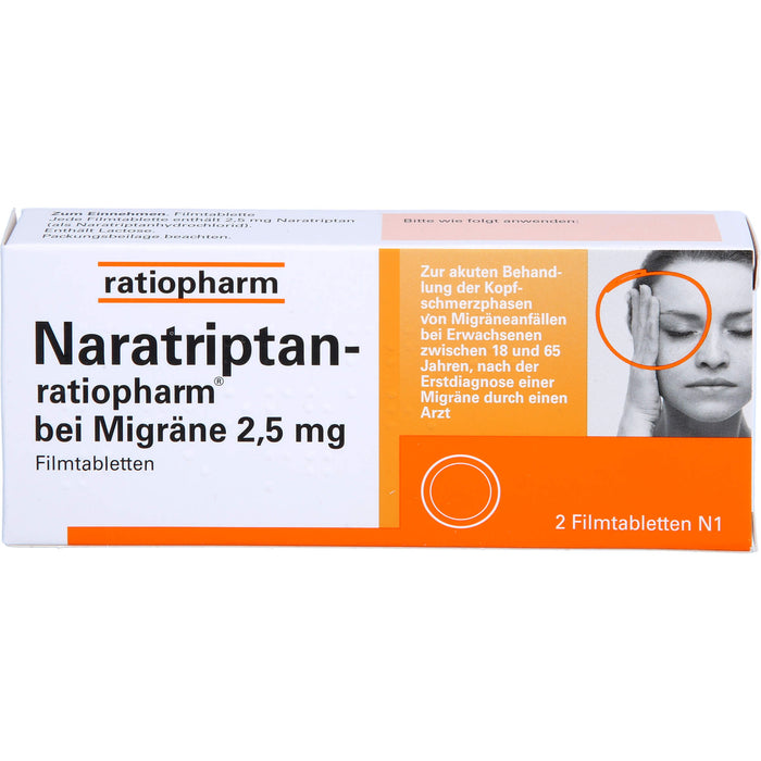 Naratriptan-ratiopharm bei Migräne 2,5 mg Filmtabletten, 2 pc Tablettes