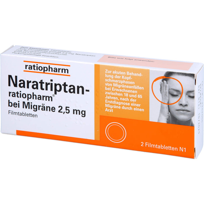 Naratriptan-ratiopharm bei Migräne 2,5 mg Filmtabletten, 2 pcs. Tablets