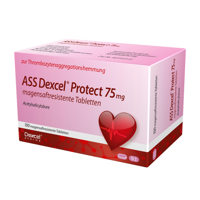 ASS Dexcel Protect 75 mg Tabletten bei Herz-Kreislauf-Erkrankungen, 100 pc Tablettes