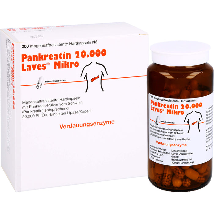 Pankreatin 20.000 Laves Mikro Hartkapseln Verdauungsenzyme, 200 pc Capsules