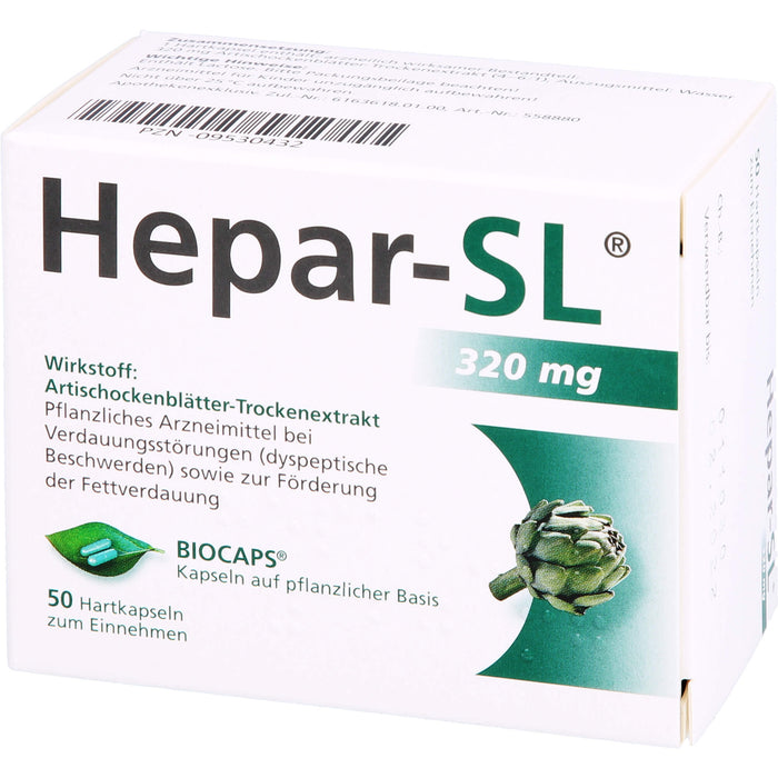 Hepar-SL 320 mg Kapseln auf pflanzlicher Basis bei Verdauungsstörungen, 50 pcs. Capsules