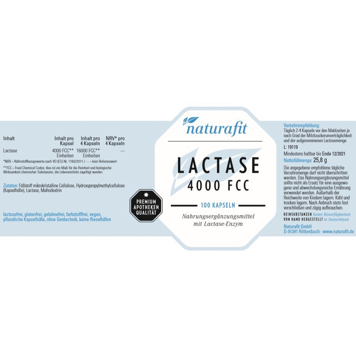 naturafit Lactase 4000 FCC Kapseln, 100 pcs. Capsules