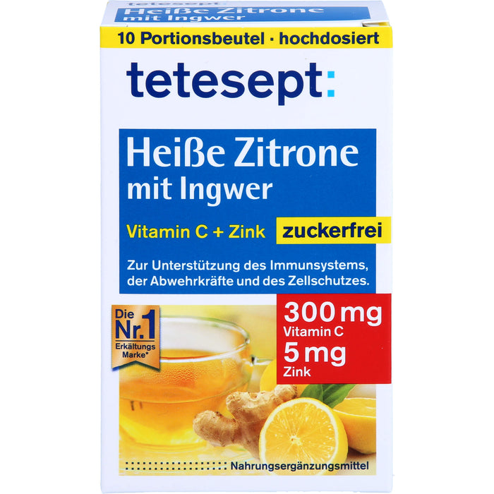 tetesept Heiße Zitrone mit Ingwer zuckerfrei Pulver, 10 pc Sachets