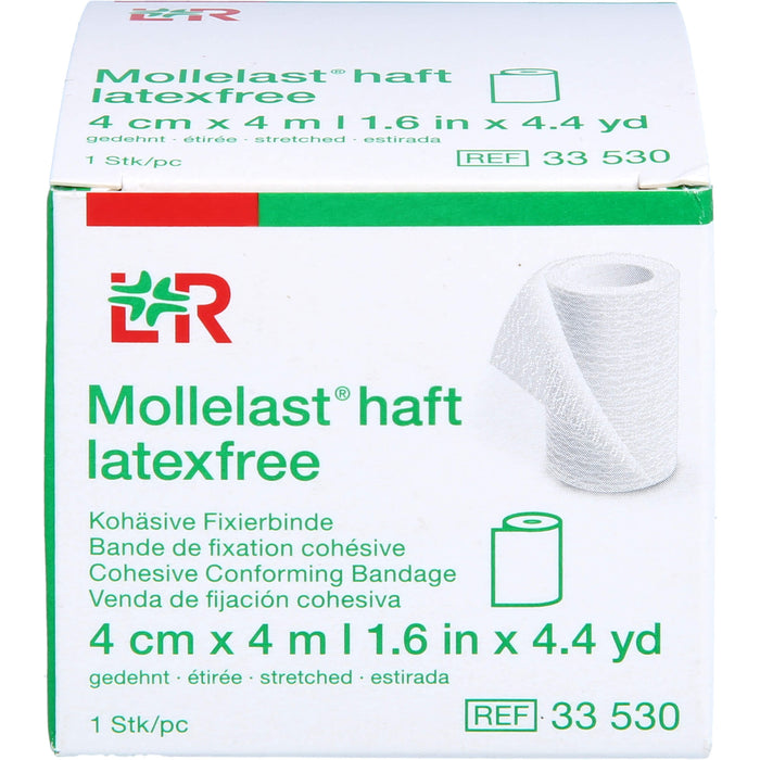 Mollelast haft latexfrei weiß 4cm x 4m kohäsive Fixierbinde zum Stützen und Entlasten von Gelenken, 1 pcs. Pack