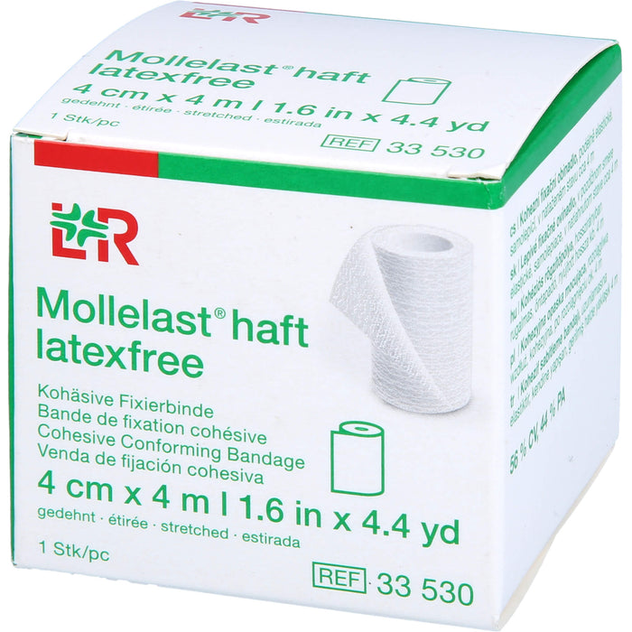 Mollelast haft latexfrei weiß 4cm x 4m kohäsive Fixierbinde zum Stützen und Entlasten von Gelenken, 1 pcs. Pack