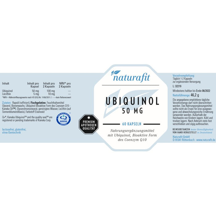 naturafit Ubiquinol 50 mg Kapseln, 60 pc Capsules