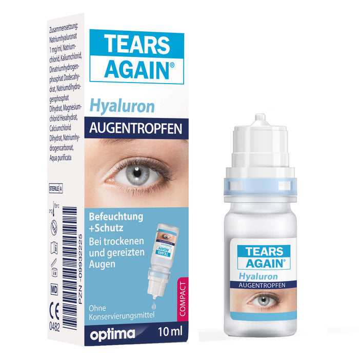 TEARS AGAIN Hyaluron 0,1% Augentropfen zur Befeuchtung der Augenoberfläche, ohne Konservierungsmittel, 10 ml Solution