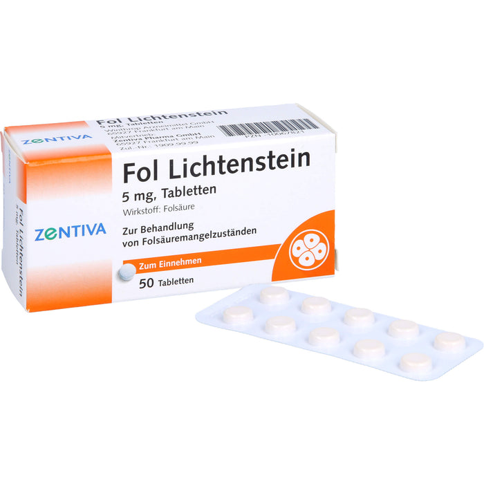 Fol Lichtenstein 5 mg Tabletten zur Behandlung von Folsäuremängelzuständen, 50 pcs. Tablets