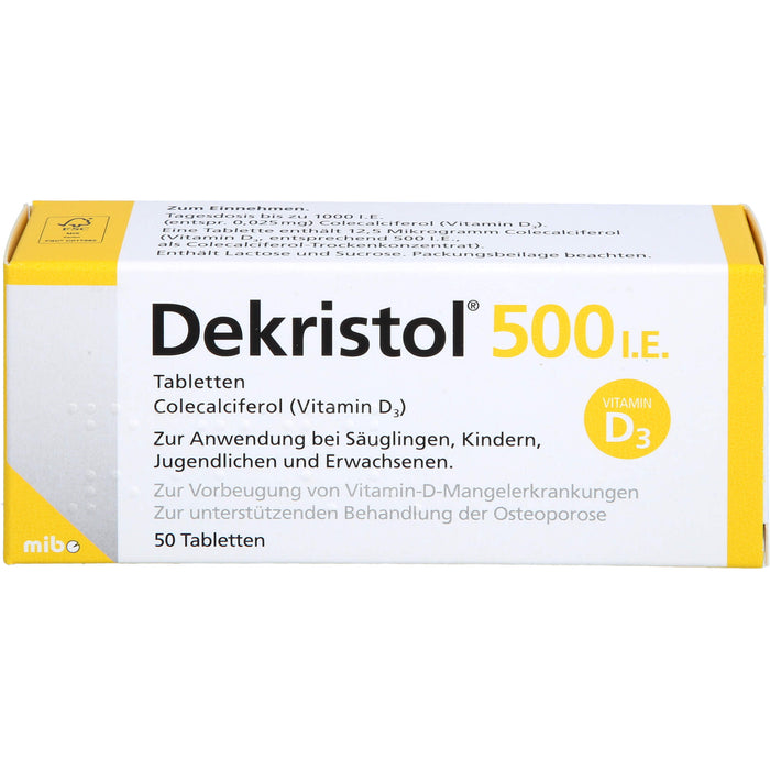 Dekristol 500 I.E. Tabletten bei Vitamin-D-Mangelerkrankungen und zur unterstützenden Behandlung der Osteoporose, 50 St. Tabletten