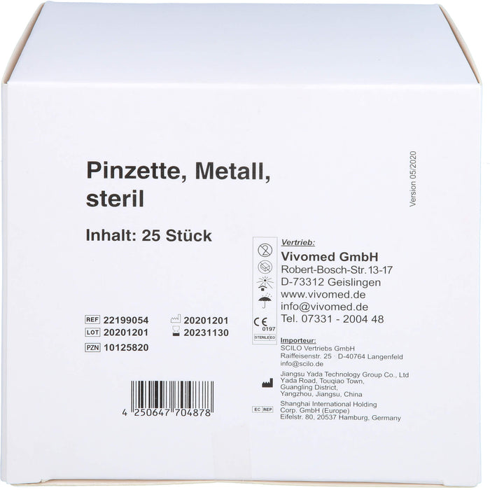 vivomed Pinzette Metall 9 cm spitz steril, 25 St. Pinzette