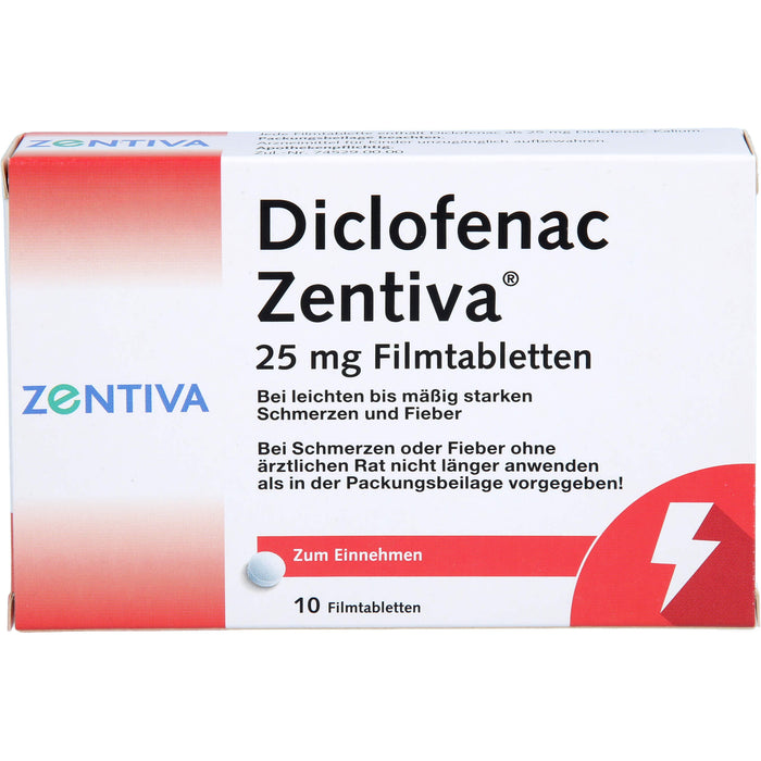 Diclofenac Zentiva 25 mg Filmtabletten bei Schmerzen und Fieber, 10 pcs. Tablets