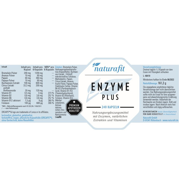 naturafit Enzyme Plus Kapseln, 240 pc Capsules