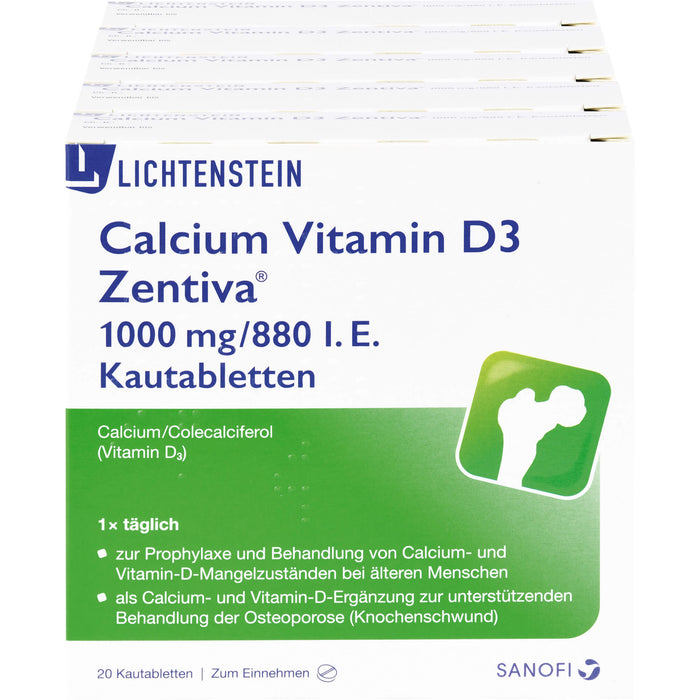 Calcium Vitamin D3 Zentiva 1000 mg / 880 I.E. Kautabletten zur Behandlung von Vitamin-D- und Calcium-Mangelzuständen, 100 pcs. Tablets