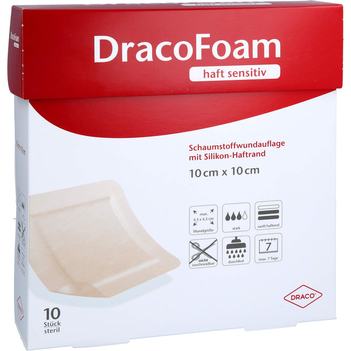 DracoFoam haft sensitiv Schaumstoffverband 10 x 10 cm, 10 pcs. Wound dressings