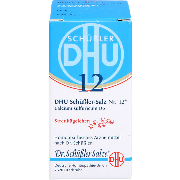 DHU Schüßler-Salz Nr. 12 Calcium sulfuricum D6 Streukügelchen – Das Mineralsalz der Gelenke – das Original – umweltfreundlich im Arzneiglas, 10 g Globuli, 10 g Globules