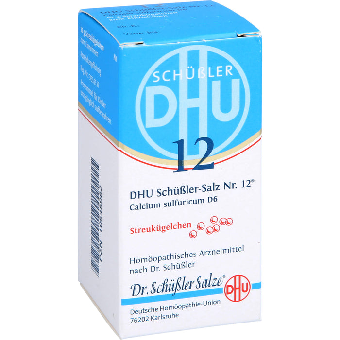 DHU Schüßler-Salz Nr. 12 Calcium sulfuricum D6 Streukügelchen – Das Mineralsalz der Gelenke – das Original – umweltfreundlich im Arzneiglas, 10 g Globuli, 10 g Globuli