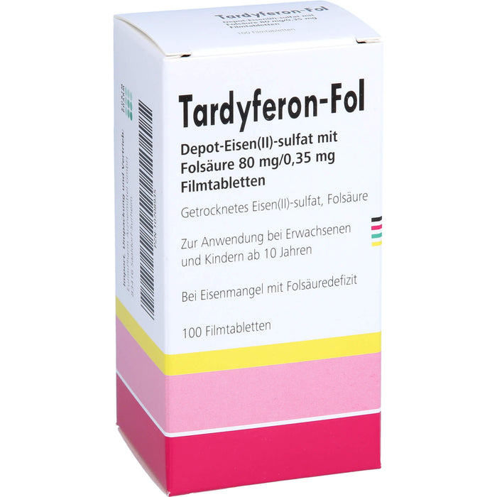 Tardyferon-Fol Depot-Eisen(II)-sulfat mit Folsäure 80 mg/0,35 mg Eurim Filmtabletten, 100 pc Tablettes