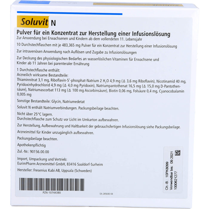 Soluvit N Eurim Pulver für ein Konzentrat zur Herstellung einer Infusionslösung, 10X10 ml TSS