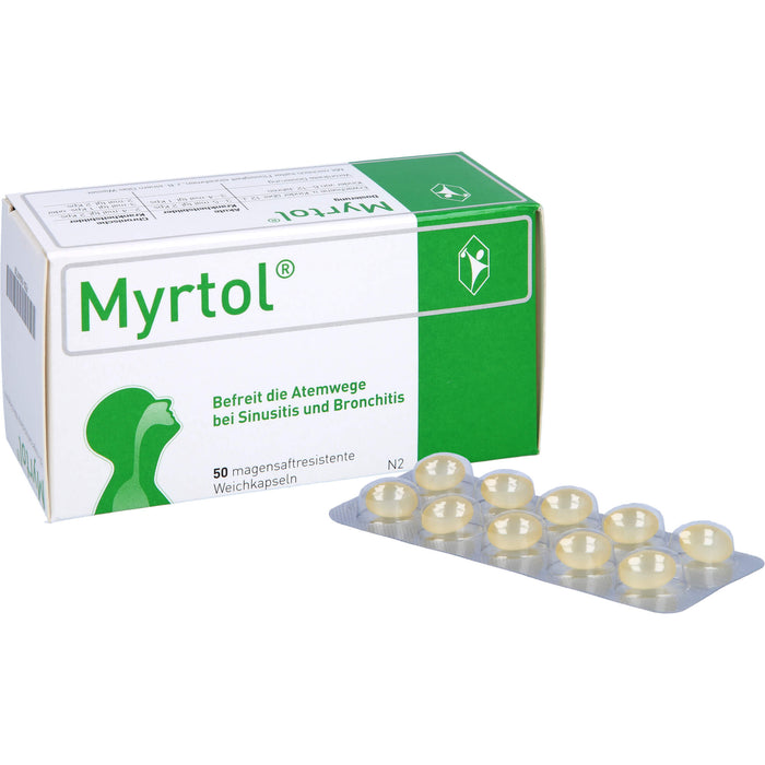 Myrtol Weichkapseln befreit die Atemwege bei Sinusitis und Bronchitis, 50 pcs. Capsules