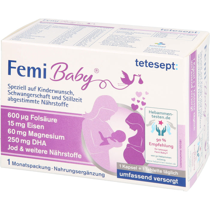 tetesept Femi Baby Kapseln + Tabletten bei Kinderwunsch, Schwangerschaft und Stillzeit, 60 St. Kombipackung