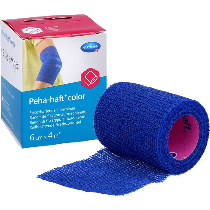 Peha-haft Color Fixierbinde latexfrei 6cmx4m blau, 1 pc Bandage