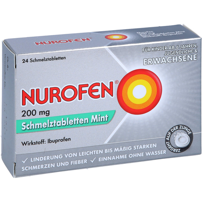 NUROFEN 200 mg Schmelztabletten Mint bei Schmerzen und Fieber, 24 pcs. Tablets