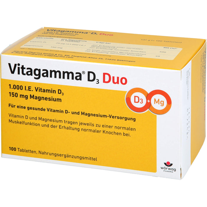 Vitagamma D3 Duo 1.000 I.E. Vitamin D3 150 mg Magnesium Tabletten, 100 St. Tabletten