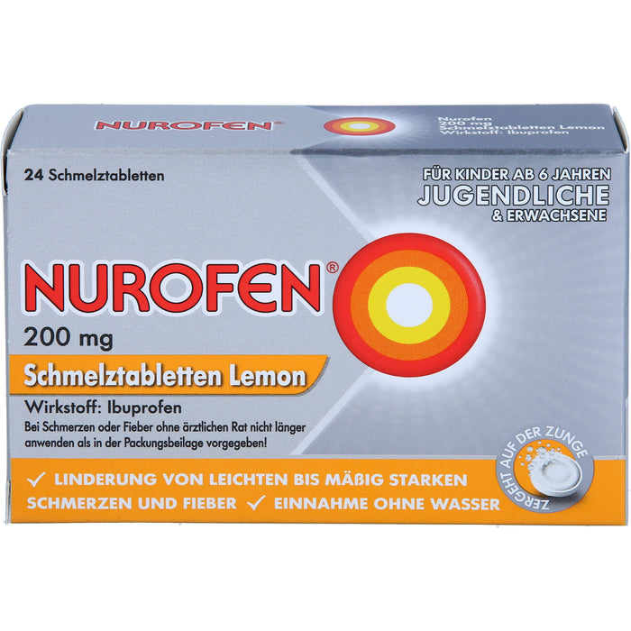 Nurofen Schmelztabletten Lemon bei Kopfschmerzen ab 6 Jahren 200mg, 24 pc Tablettes