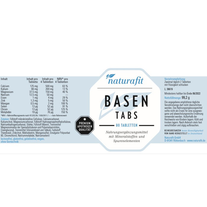 naturafit Basen Tabs Tabletten, 80 pc Tablettes