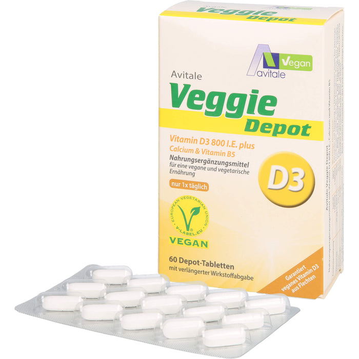 Veggie Depot Vitamin D3 800 I.E.+Calcium+B5, 60 St TAB