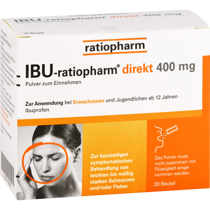 IBU-ratiopharm direkt 400 mg Pulver bei Schmerzen und Fieber, 20 pc Sachets