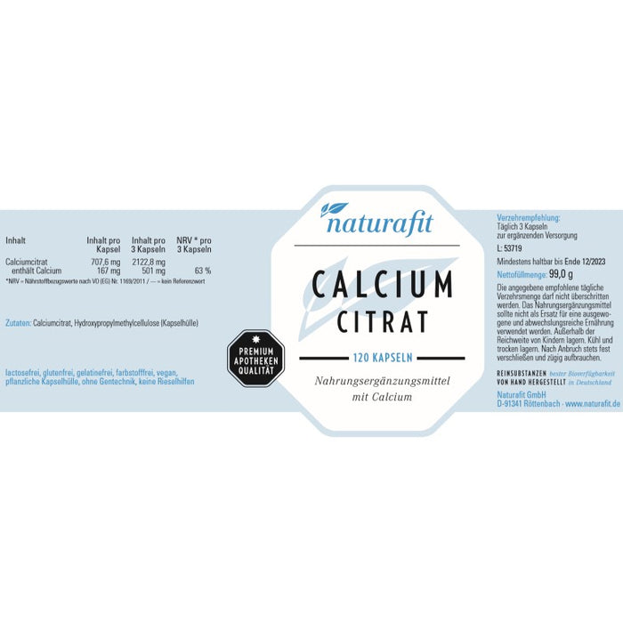 naturafit Calcium Citrat Kapseln, 120 pcs. Capsules