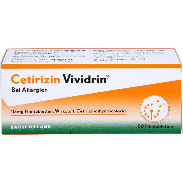 Cetirizin Vividrin 10 mg Filmtabletten bei Allergien, 50 St. Tabletten